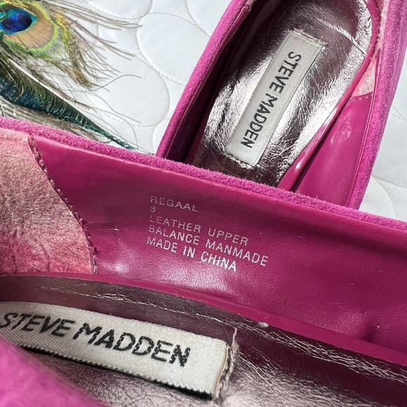 Steve Madden Regaal Fuschia Suede Platform Pumps Peep Toe Heels Ruffle Women’s 8 - Picture 6 of 7